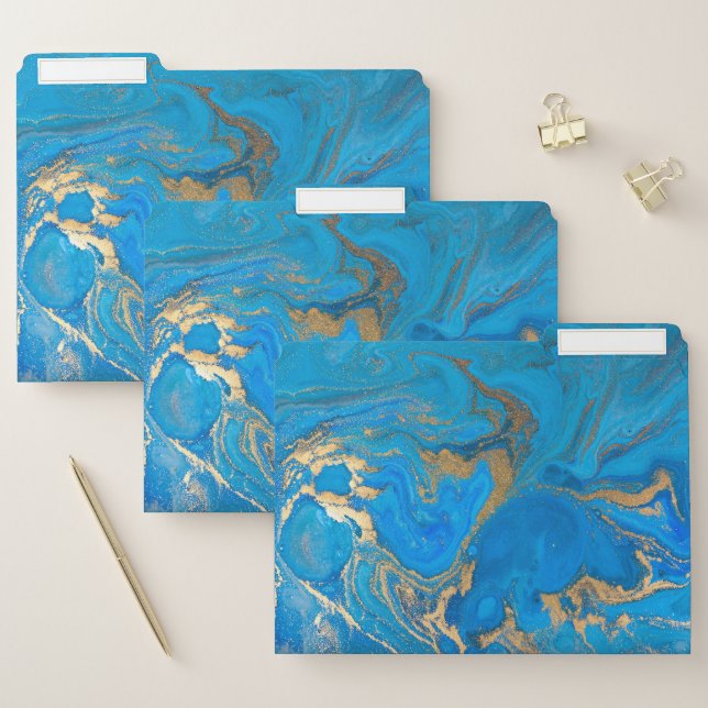 Elegant Modern Blue Gold Marble Stone Texture File Folder (Set)
