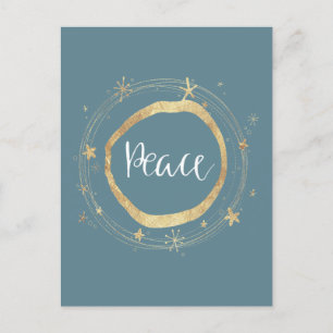 Elegant Modern Blue Gold Star Peace Holiday Postcard