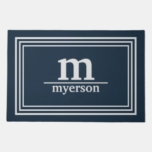 Elegant Modern Blue Gray Bold Monogrammed Doormat