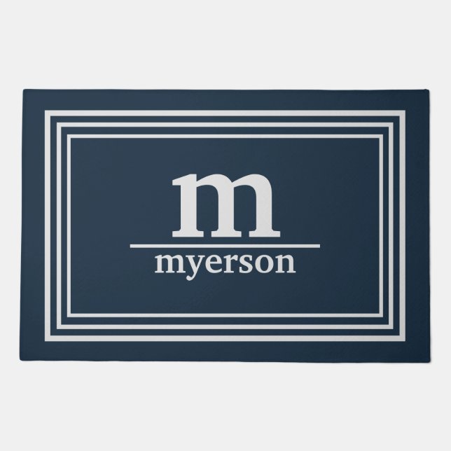Elegant Modern Blue Gray Bold Monogrammed Doormat (Front)