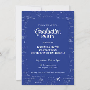 Elegant Modern Blue Hand-Lettering Math Graduation Invitation