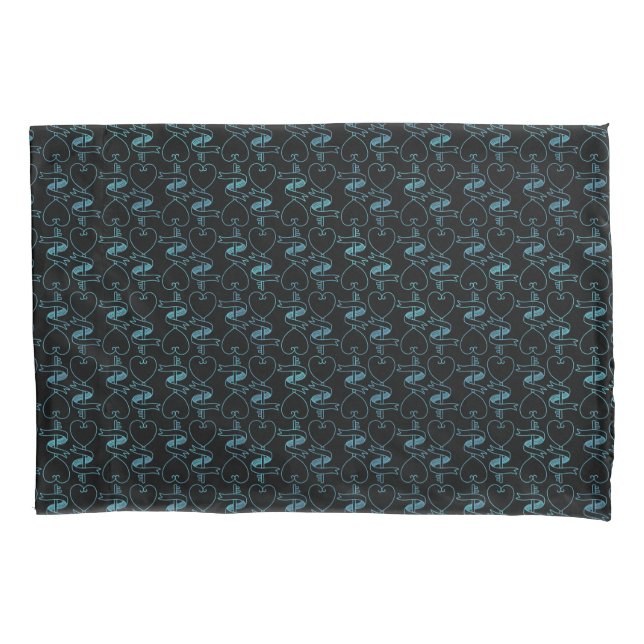 Elegant Modern Blue Hearts and Keys Pattern | Pillow Case (Front-Left)