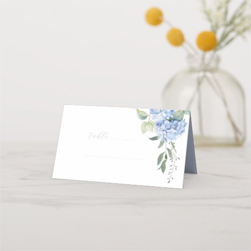 Elegant Modern Blue Hydrangea Wedding Table  Place Card