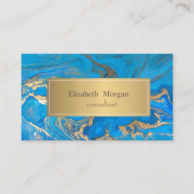 Elegant Modern Blue Marble Gold Business Card (Front)