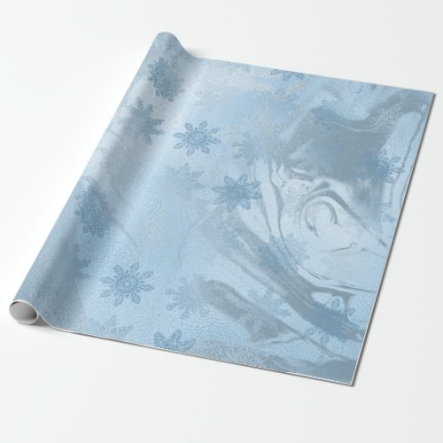 Elegant modern blue marble snowflakes Christmas Wrapping Paper