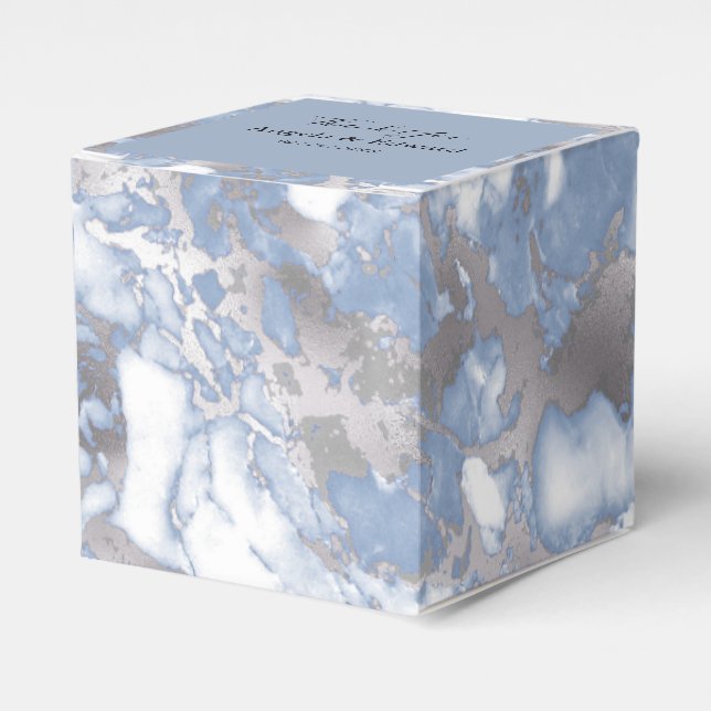 Elegant Modern Blue Marble Wedding Favor Box (Front Side)