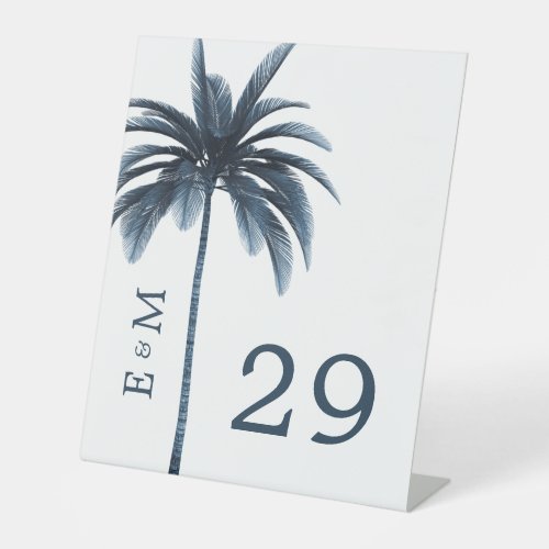 Elegant Modern Blue Palm Tree  Formal Wedding  Pedestal Sign