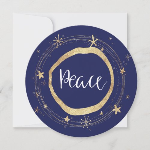 Elegant Modern Blue Peace Gold Star Holiday Card