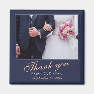 Elegant Modern Blue Photo Thank you Wedding Magnet