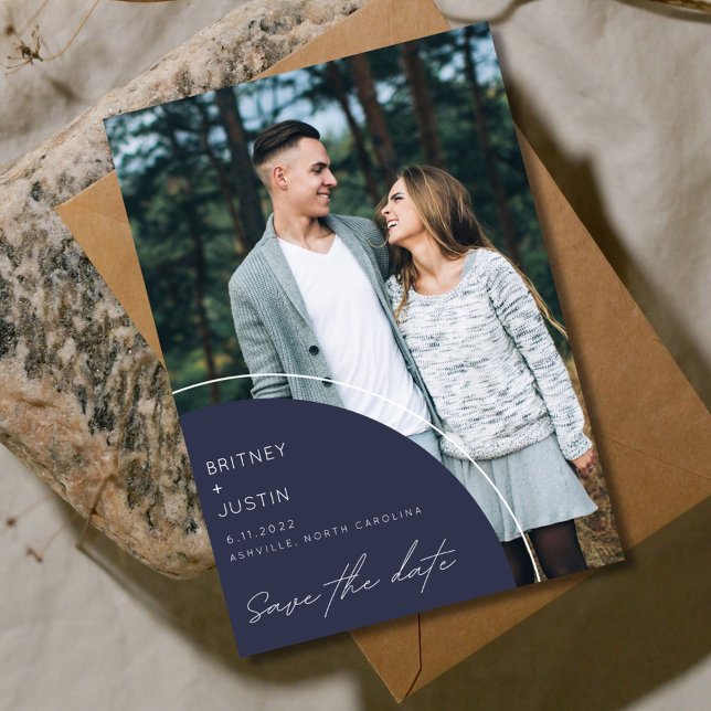 Elegant Modern Blue Photo Wedding Save The Date (Modern Photo Wedding save the dates  )