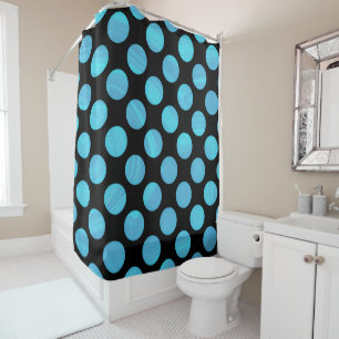Elegant Modern Blue Polka Dots Marble Pattern   Shower Curtain