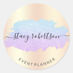 Elegant modern blue & purple glitter planner classic round sticker