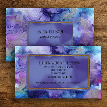 Elegant Modern Blue Purple Watercolor Wedding Business Card by ALittleSticky at Zazzle