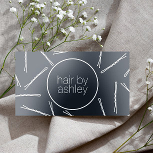 Elegant Modern Blue Salon Branding Silver Hair Pin Foil Business Cards