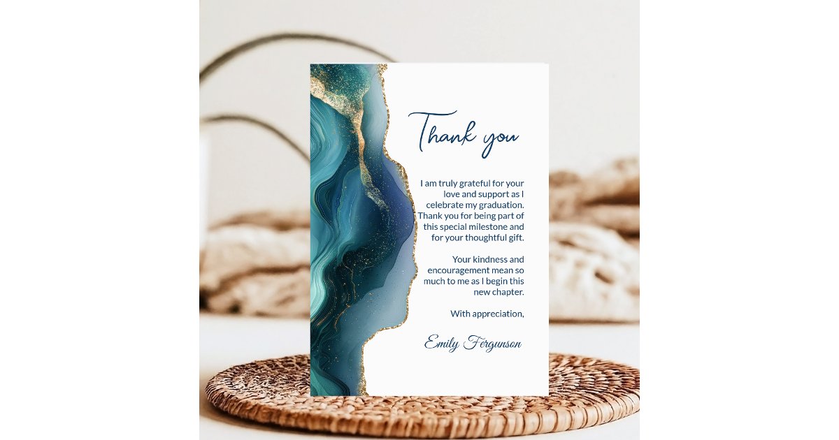 Elegant & Modern Blue Sapphire Agate Graduation Thank You Card | Zazzle