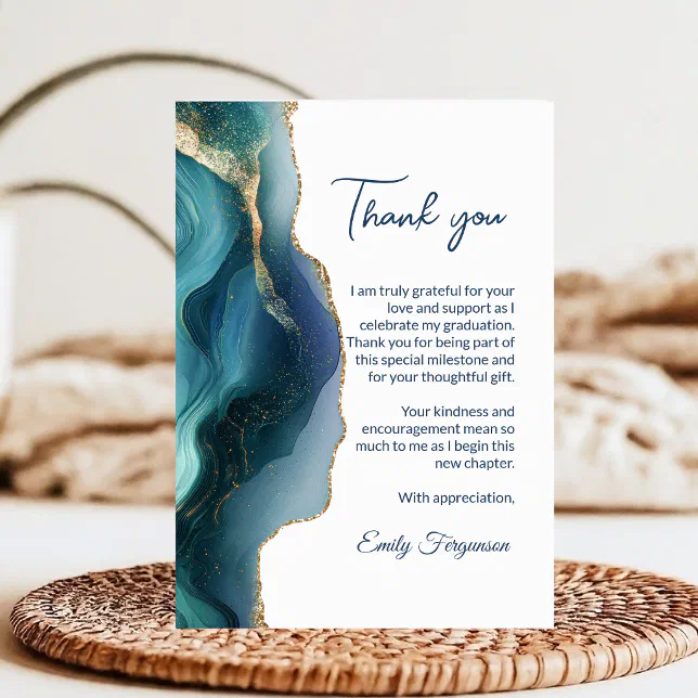 Elegant & Modern Blue Sapphire Agate Graduation Thank You Card | Zazzle