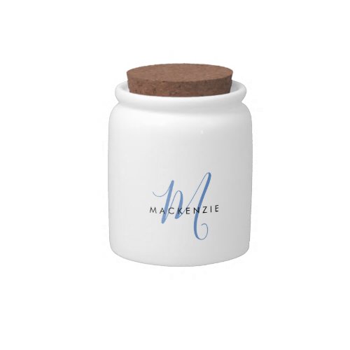 Elegant Modern Blue Script Monogram Candy Jar