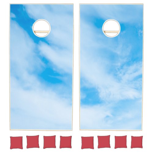 Elegant Modern Blue Sky White Clouds Template Cornhole Set