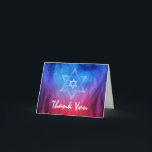 Elegant Modern Blue Star of David Bat Bar Mitzvah Thank You Card<br><div class="desc">Show gratitude to all your special guests by sending them personalized and elegant bar mitzvah thank you cards after the celebration has ended... The design on these modern bar mitzvah thank you cards feature a white Star of David atop a stunning background of blue and red watercolor flames blending together,...</div>