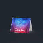 Elegant Modern Blue Star of David Bat Bar Mitzvah Thank You Card<br><div class="desc">Show gratitude to all your special guests by sending them personalized and elegant bar mitzvah thank you cards after the celebration has ended... The design on these modern bar mitzvah thank you cards feature a white Star of David atop a stunning background of blue and red watercolor flames blending together,...</div>