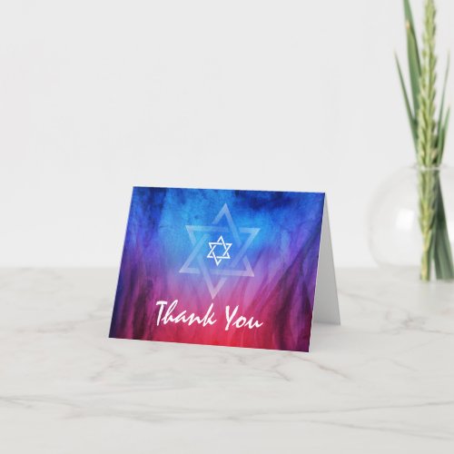 Elegant Modern Blue Star of David Bat Bar Mitzvah Thank You Card