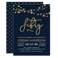 Elegant Modern Blue String of Lights 50th Birthday Card