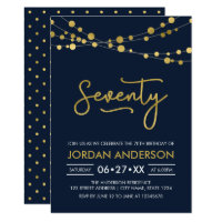 Elegant Modern Blue String of Lights 70th Birthday Card