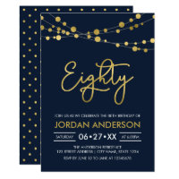 Elegant Modern Blue String of Lights 80th Birthday Card