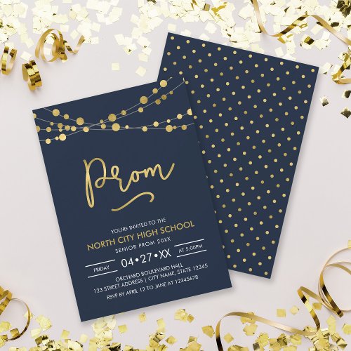 Elegant Modern Blue Strings of Lights School Prom Invitation