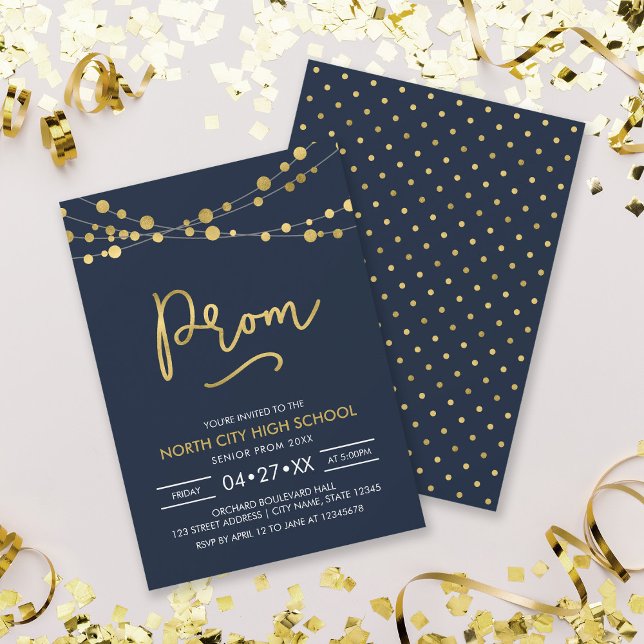 Elegant Modern Blue Strings of Lights School Prom Invitation (Creator Uploaded)