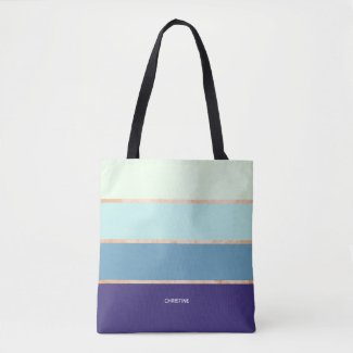Elegant Modern Blue Striped First Name Tote Bag
