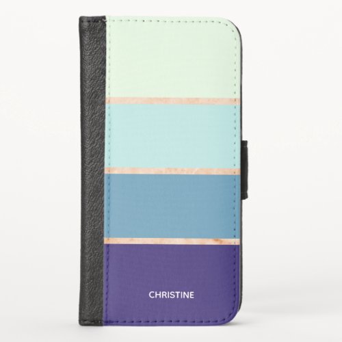 Elegant Modern Blue Striped First Name Women iPhone X Wallet Case