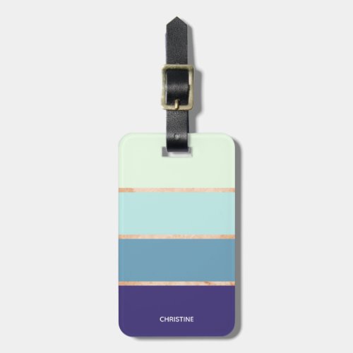 Elegant Modern Blue Striped First Name Women Luggage Tag