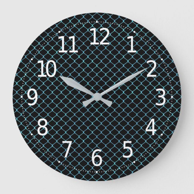 Elegant Modern Blue Teal Fence Chain Pattern | Large Clock (Front)