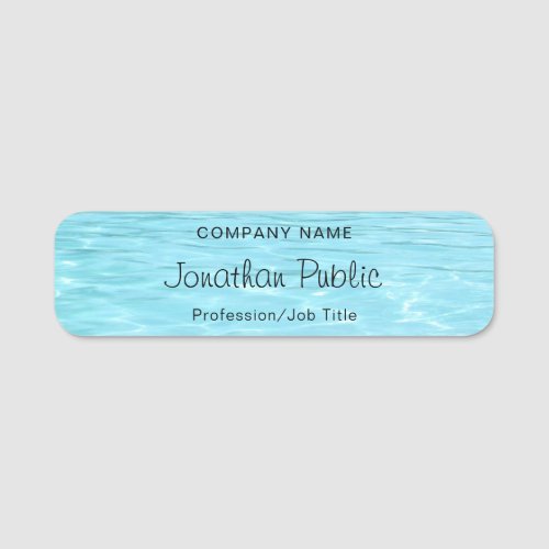 Elegant Modern Blue Water Handwriting Script Aqua Name Tag