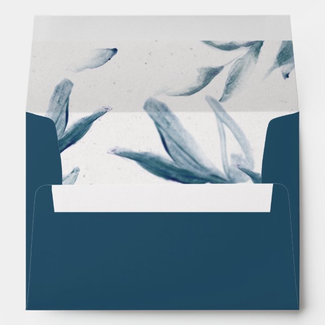 Elegant modern blue watercolor botanical wedding envelope (Back (Bottom))