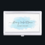 Elegant modern blue watercolor interior designer business card case<br><div class="desc">Modern design featuring a blue watercolor texture and elegant calligraphy font.</div>