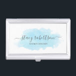 Elegant modern blue watercolor interior designer business card case<br><div class="desc">Modern design featuring a blue watercolor texture and elegant calligraphy font.</div>