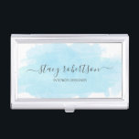 Elegant modern blue watercolor interior designer business card case<br><div class="desc">Modern design featuring a blue watercolor texture and elegant calligraphy font.</div>