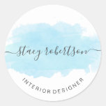 Elegant modern blue watercolor interior designer classic round sticker