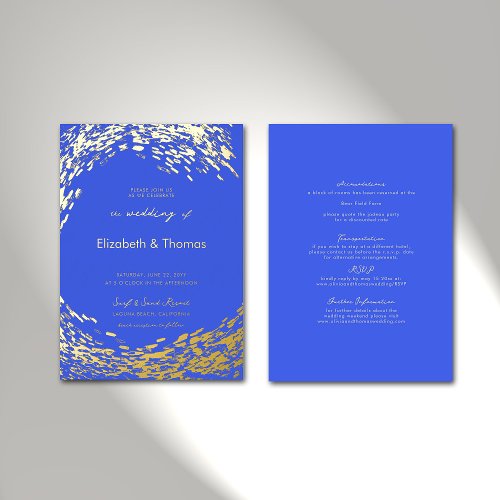 Elegant Modern Blue Wave All in One Beach Wedding Foil Invitation