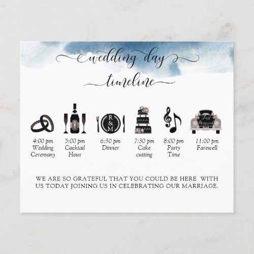 Elegant Modern Blue Wedding Timeline and Program