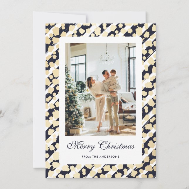 Elegant Modern Blue White Photo Merry Christmas Holiday Card (Front)