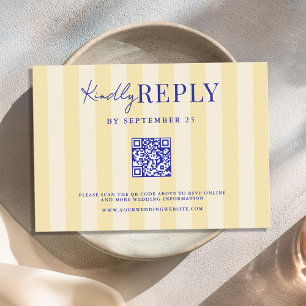 Elegant Modern Blue Yellow Striped Wedding RSVP Card