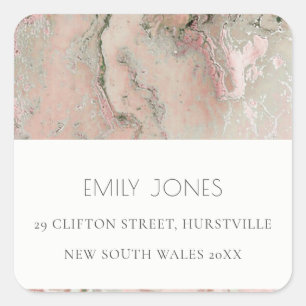 ELEGANT MODERN BLUSH DUSKY ROSE GOLD AGATE ADDRESS SQUARE STICKER