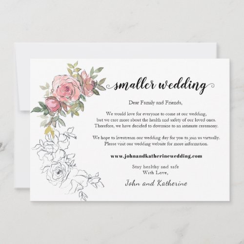 Elegant Modern Blush Floral Smaller Wedding Invitation
