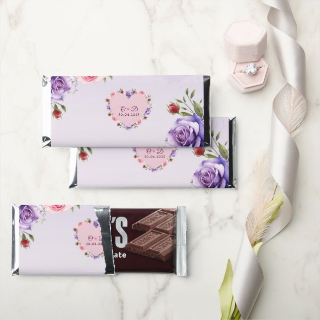 Elegant Modern Blush Floral Wedding Hershey Bar Favors (Front)