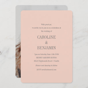 Elegant Modern Blush Gray Photo Wedding Invitation