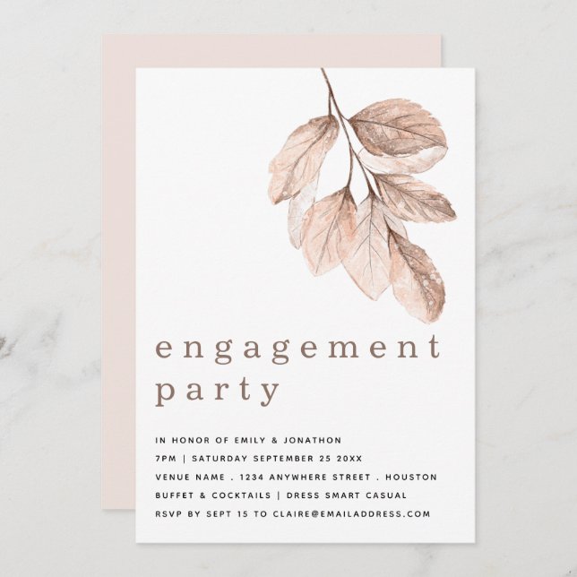 Elegant Modern Blush Leaves Engagement Party Invitation (Front/Back)