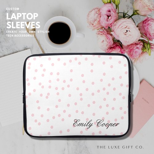 Elegant Modern Blush Monogram Pink Confetti Script Laptop Sleeve